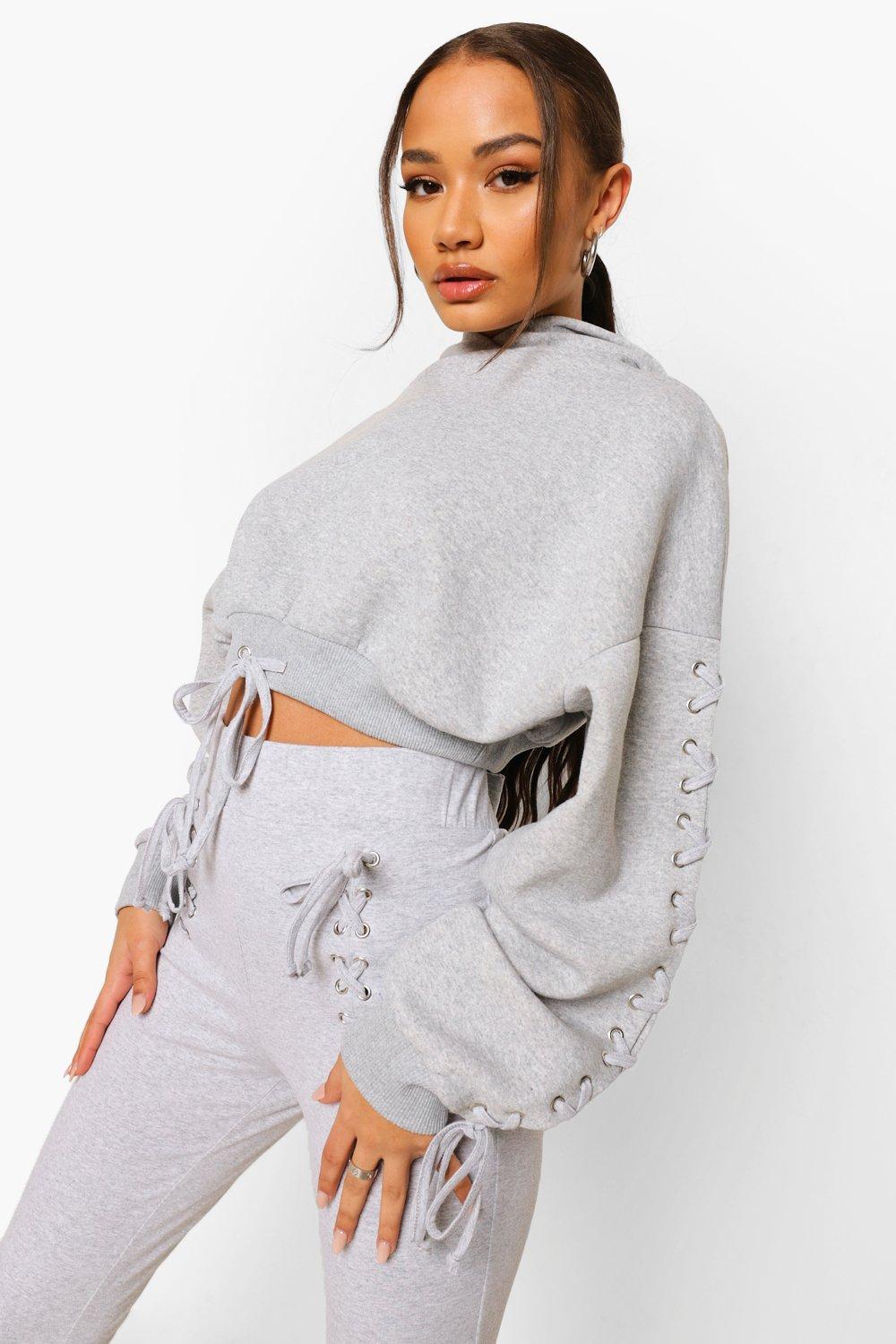Lace Up Cropped Tracksuit | boohoo